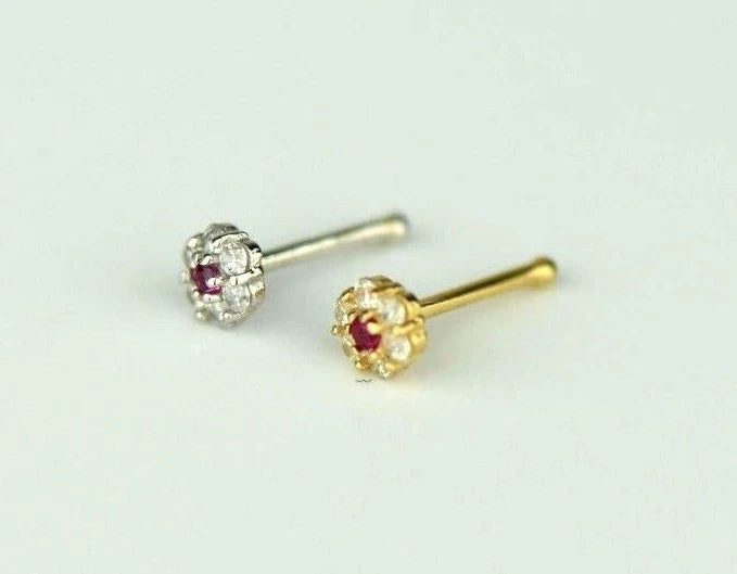 14k Yellow or White Gold Flower Round Nose Piercing