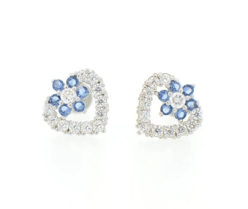 14K White Gold Heart Shape CZ Stud Earrings