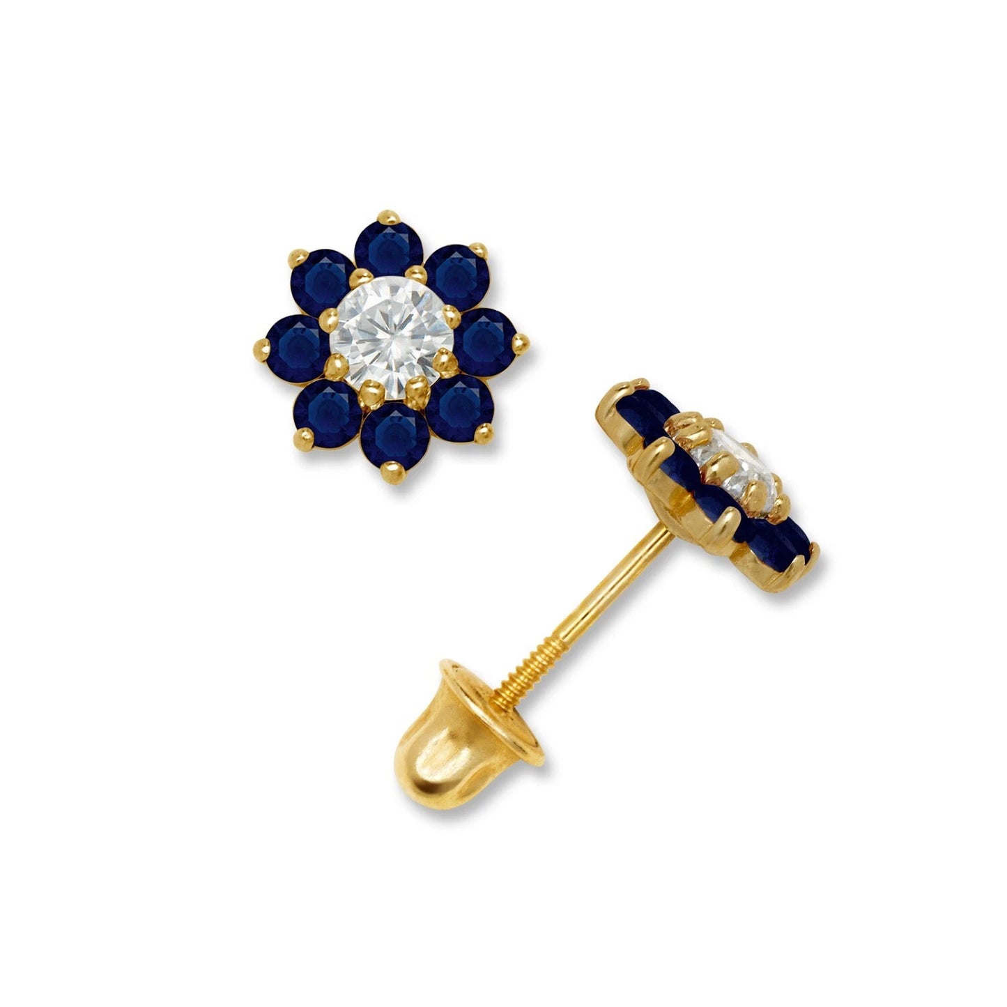 14K Yellow & White Gold Small Beautiful CZ Flower Stud Earrings for Girls