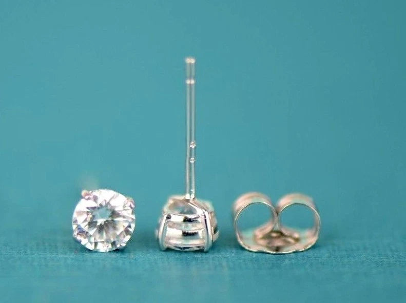 14k Heavy Basket White Gold Round AAA Quality CZ Stud with push back