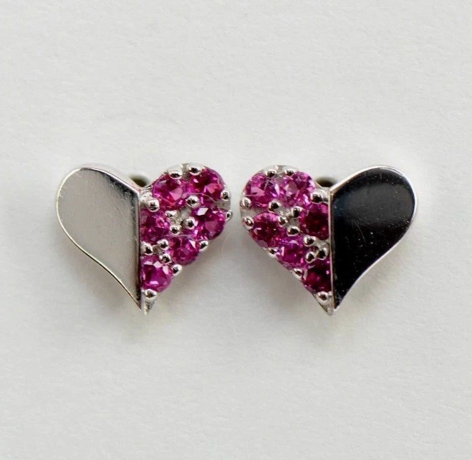 14K Yellow & White Gold Beautiful Heart Shape CZ Stud Earrings for Women