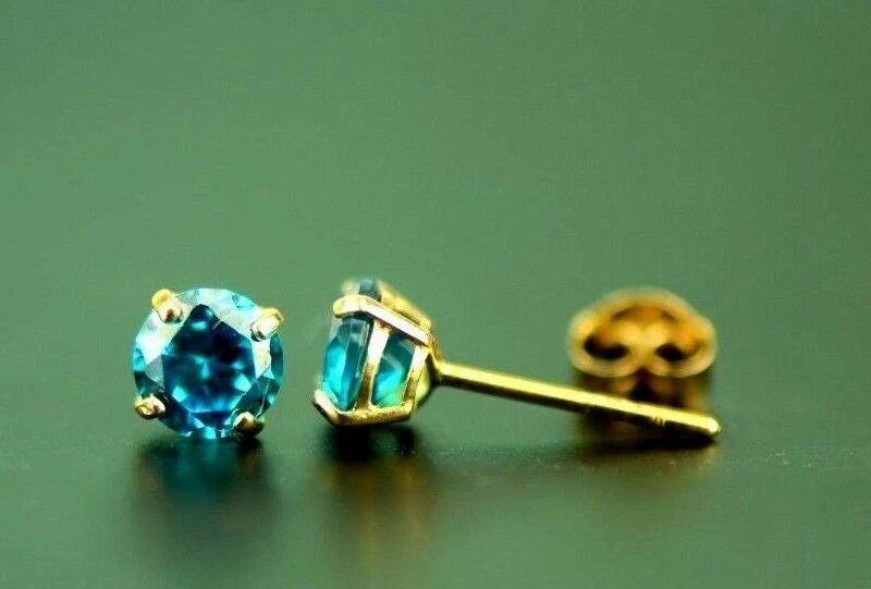 14K Yellow Gold 4mm Round Shaped Birthstone Stud Push Back Earrings for Women
