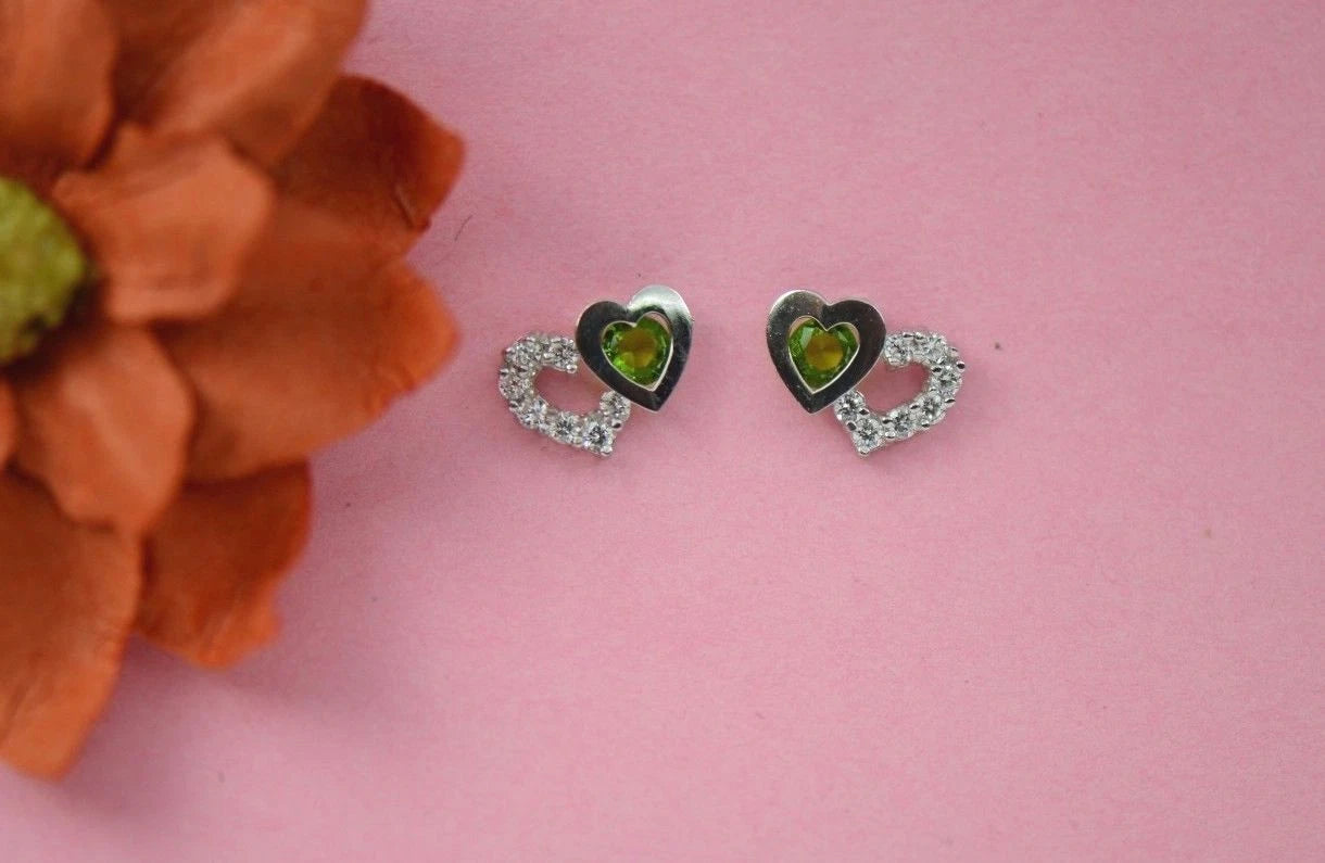 14K White Gold Double Heart Earrings