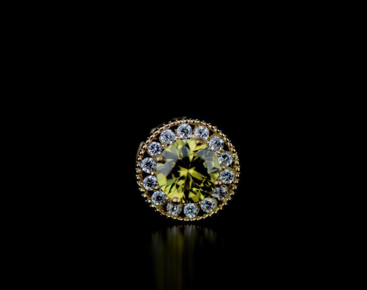 14k Yellow Gold Halo Round Pendant