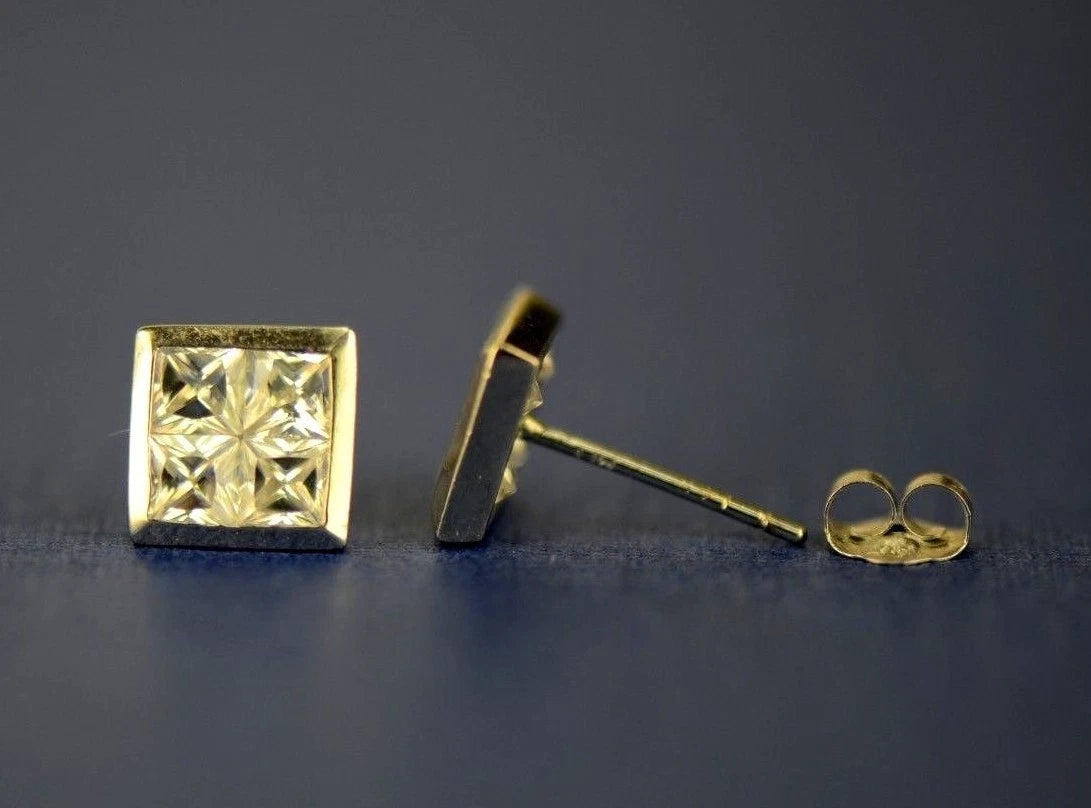 14K Yellow or White Gold Fancy Square CZ Stud Earring