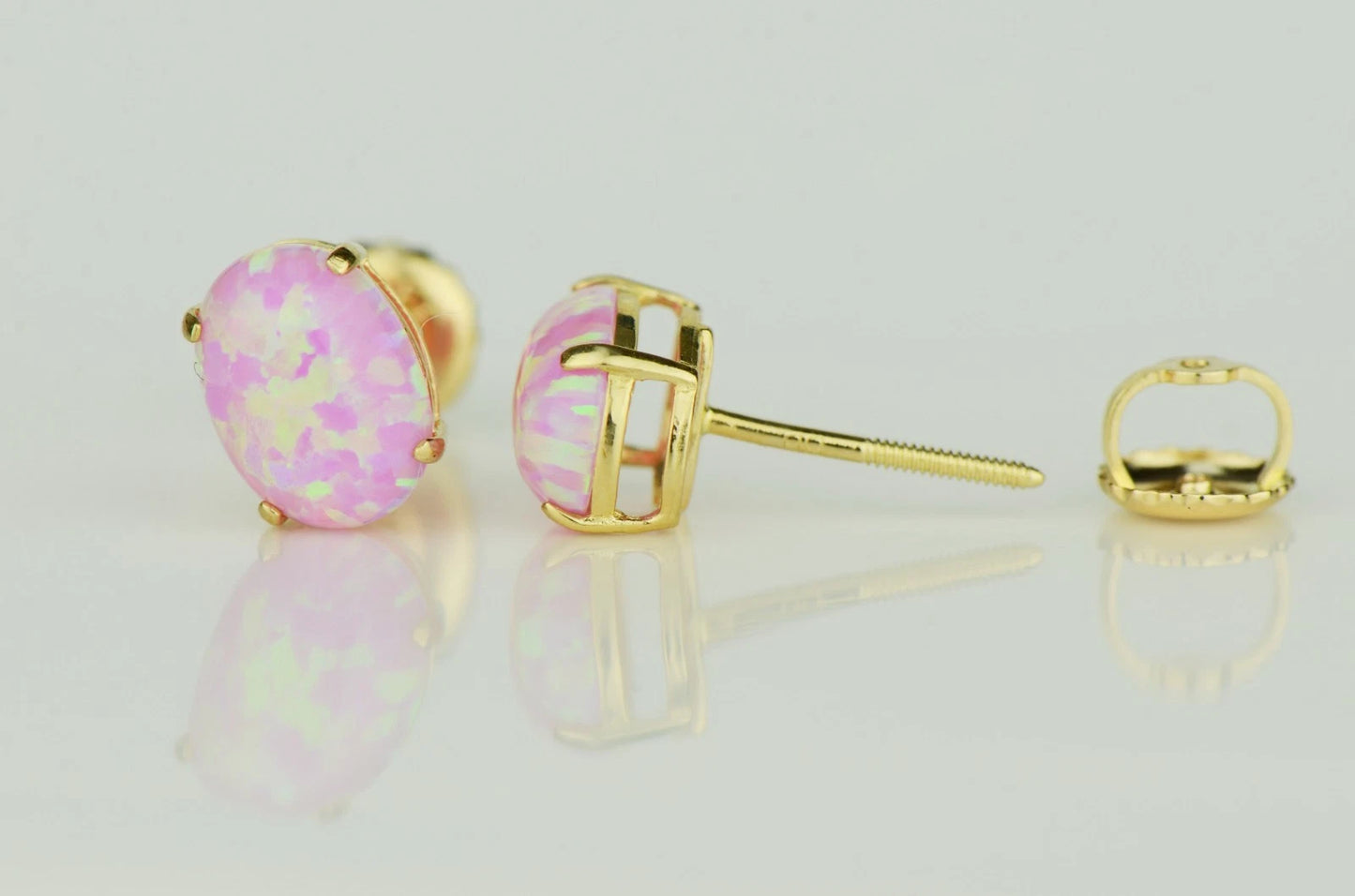 14k Yellow & White Gold Oval Opal Screw Back Stud Earrings for Earrings