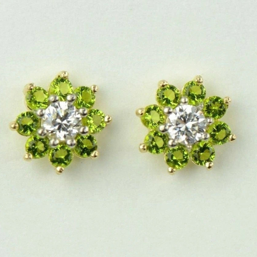 14k Yellow Gold Flower Stud Earrings with  Birthstone Screw Back