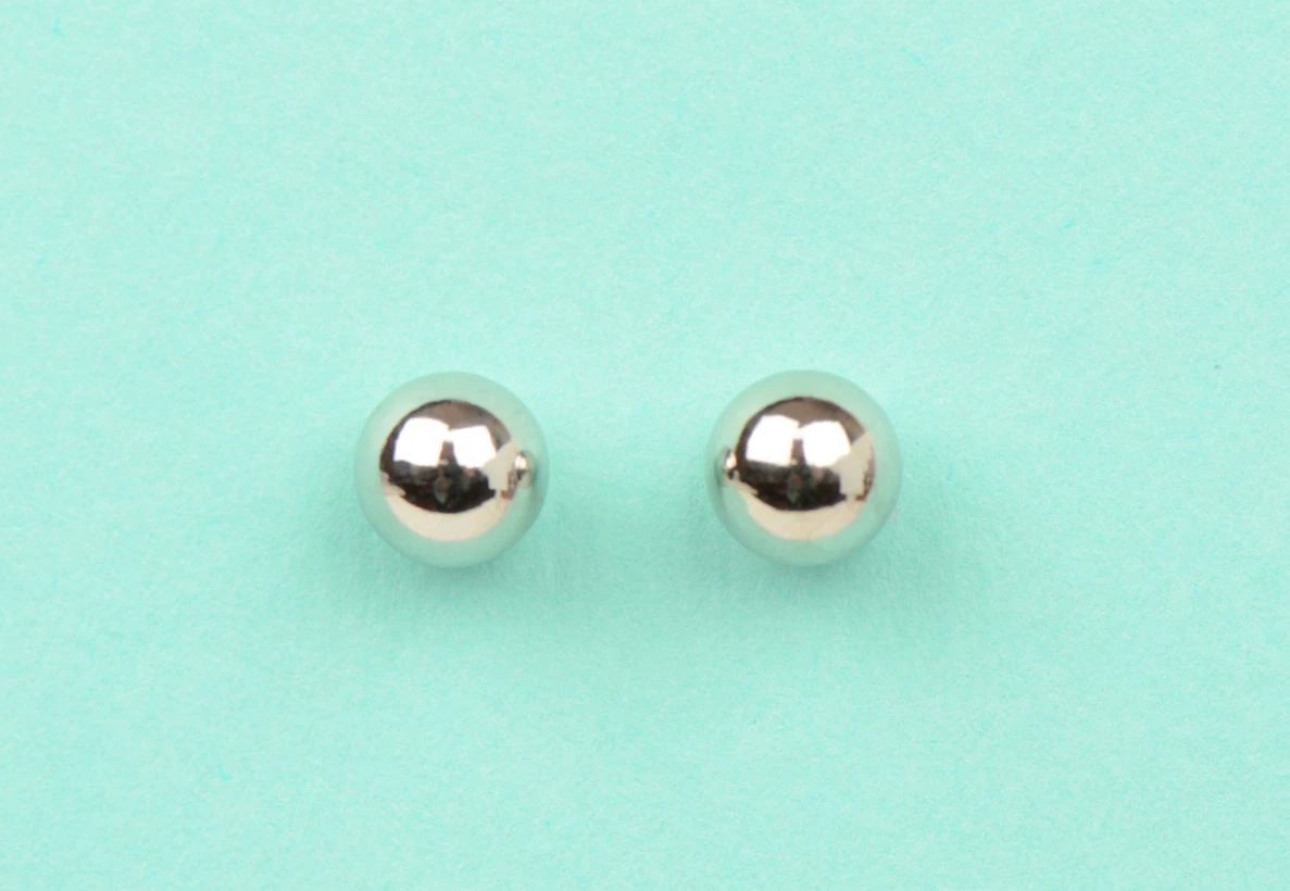 14k White Gold Ball stud earrings with screw back round High Polish