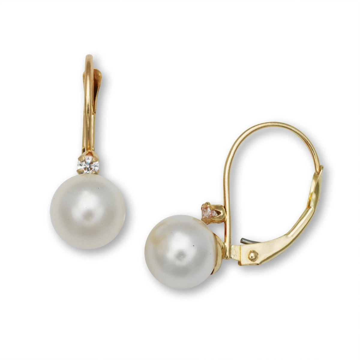 14K Yellow Gold Gorgeous CZ Freshwater pearls Leverback Earrings for Women