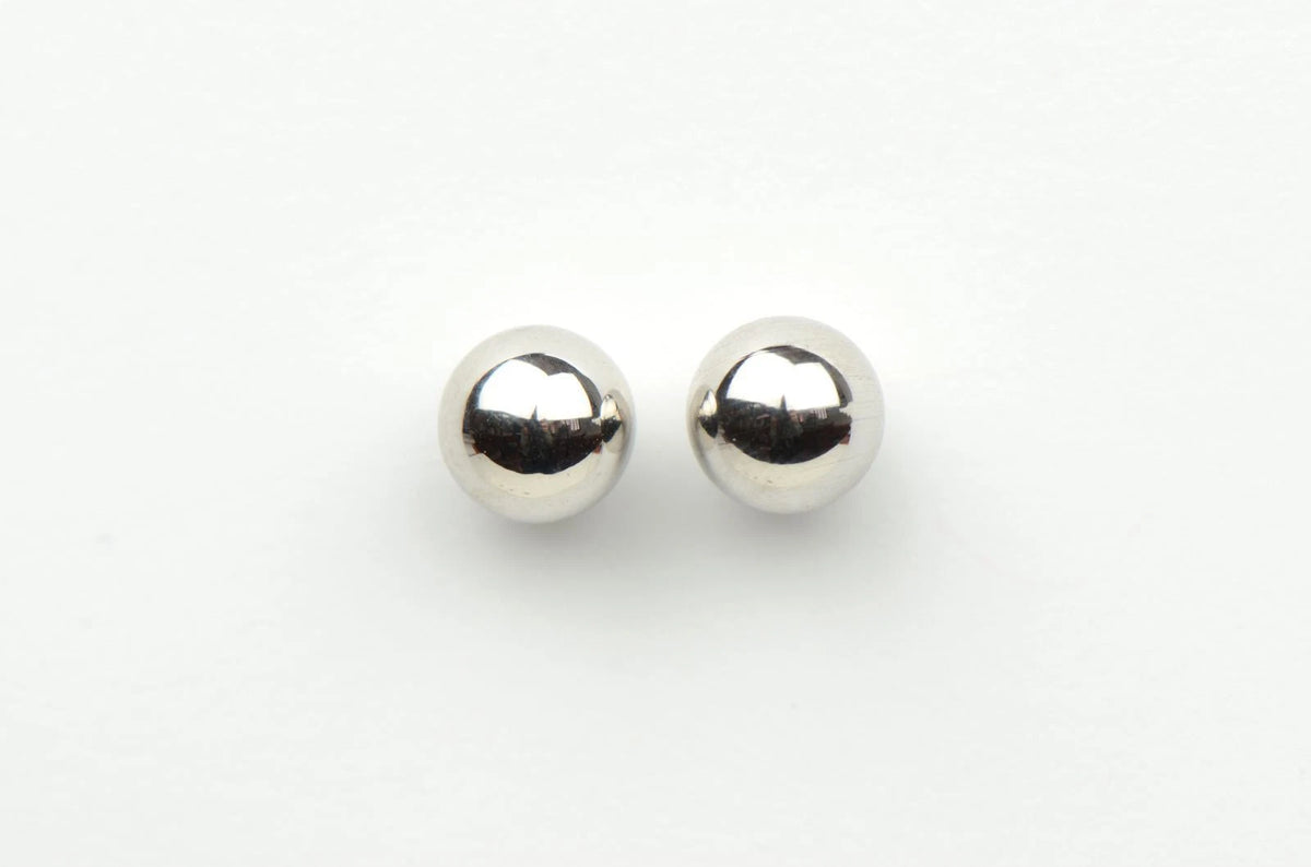 14k White Gold Ball stud earrings with screw back round High Polish