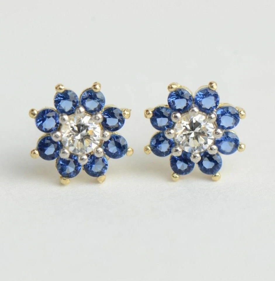14k Yellow Gold Flower Stud Earrings with  Birthstone Screw Back