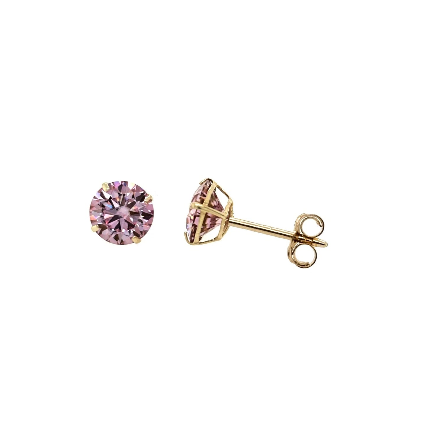 14K Gold GRA Certified D-VVS1 Round Pink Moissanite PushBack Studs Earrings