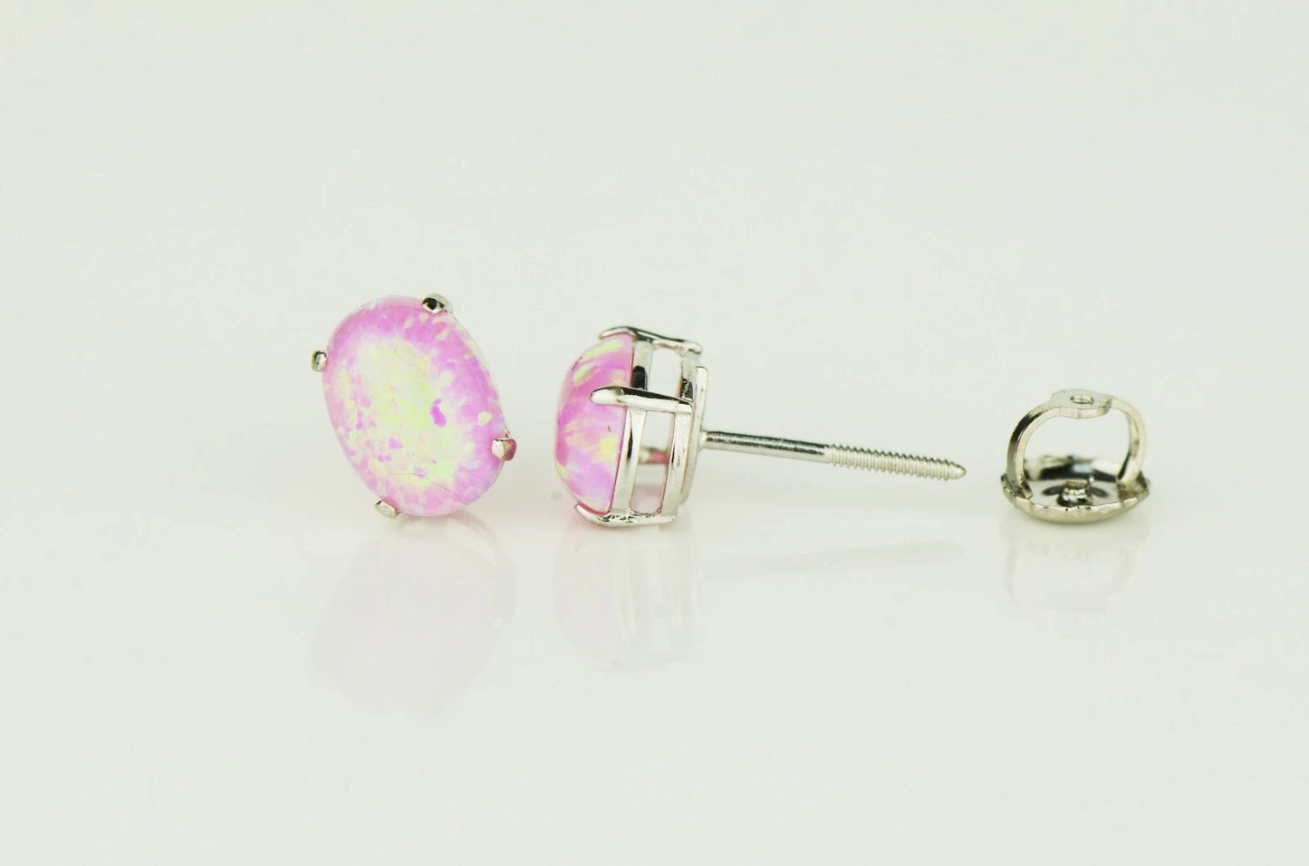14k Yellow & White Gold Oval Opal Screw Back Stud Earrings for Earrings