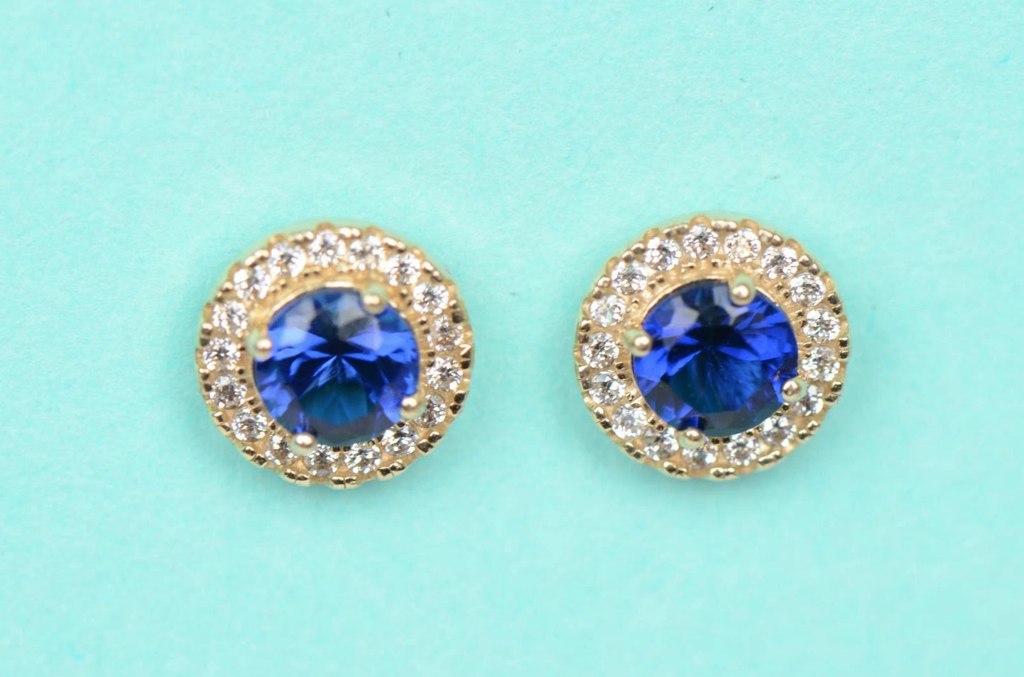 14K Yellow Gold Halo Stud Screw Back Earrings