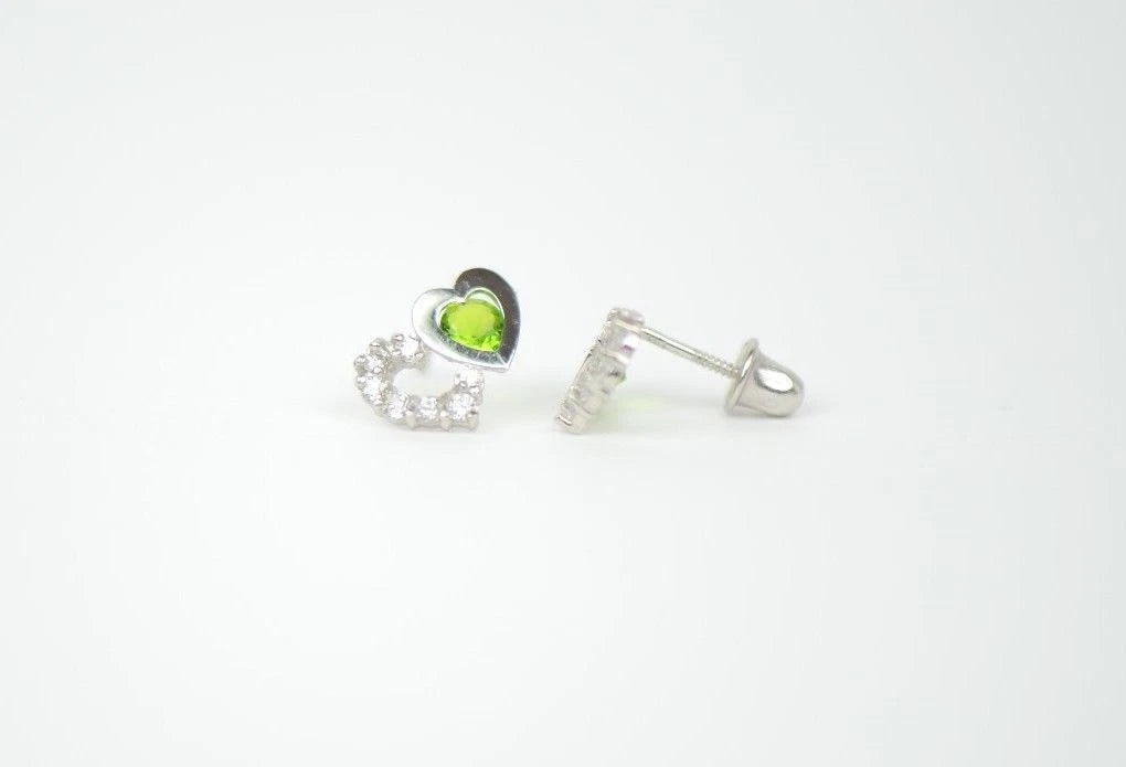 14K White Gold Double Heart Earrings
