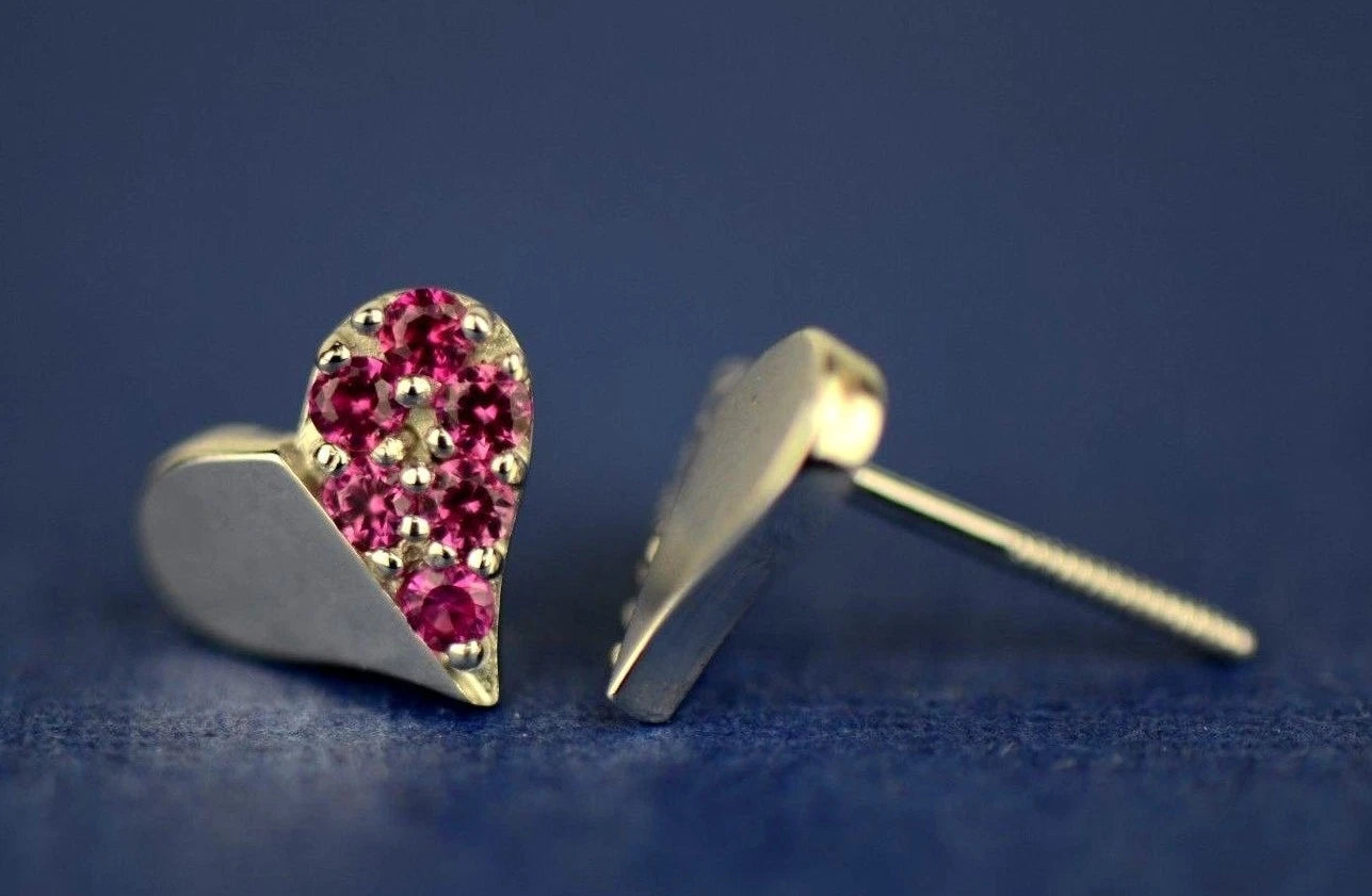 14K Yellow & White Gold Beautiful Heart Shape CZ Stud Earrings for Women