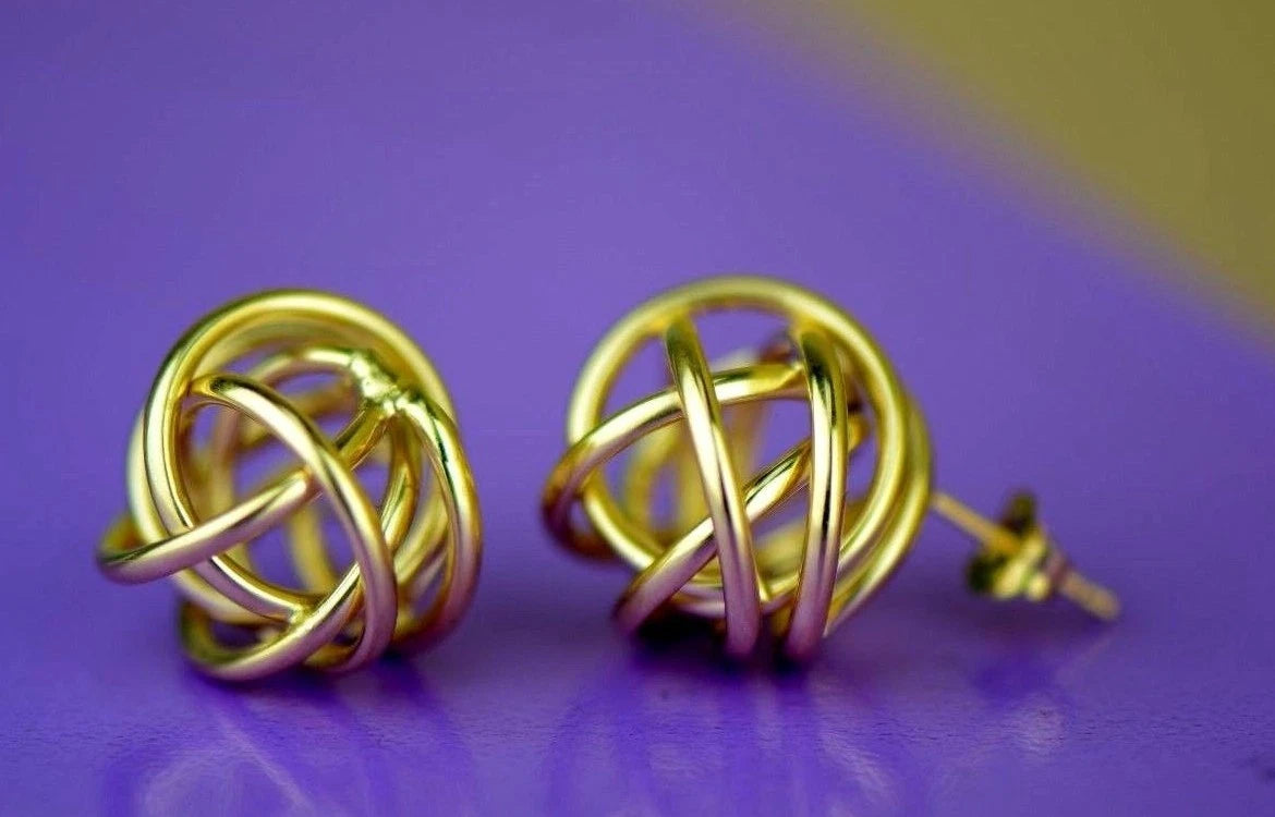14K Yellow and White Gold Polished Love Knot Stud Earrings