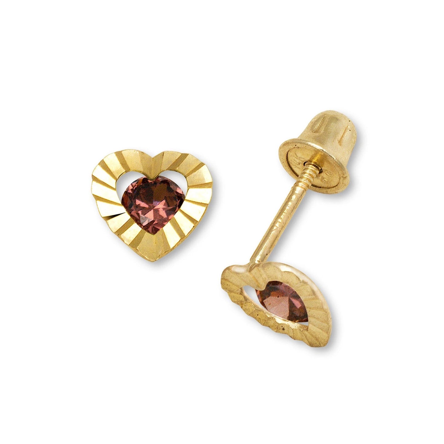 14K Yellow Gold Heart Shape Screw Back Stud Earrings for Girls