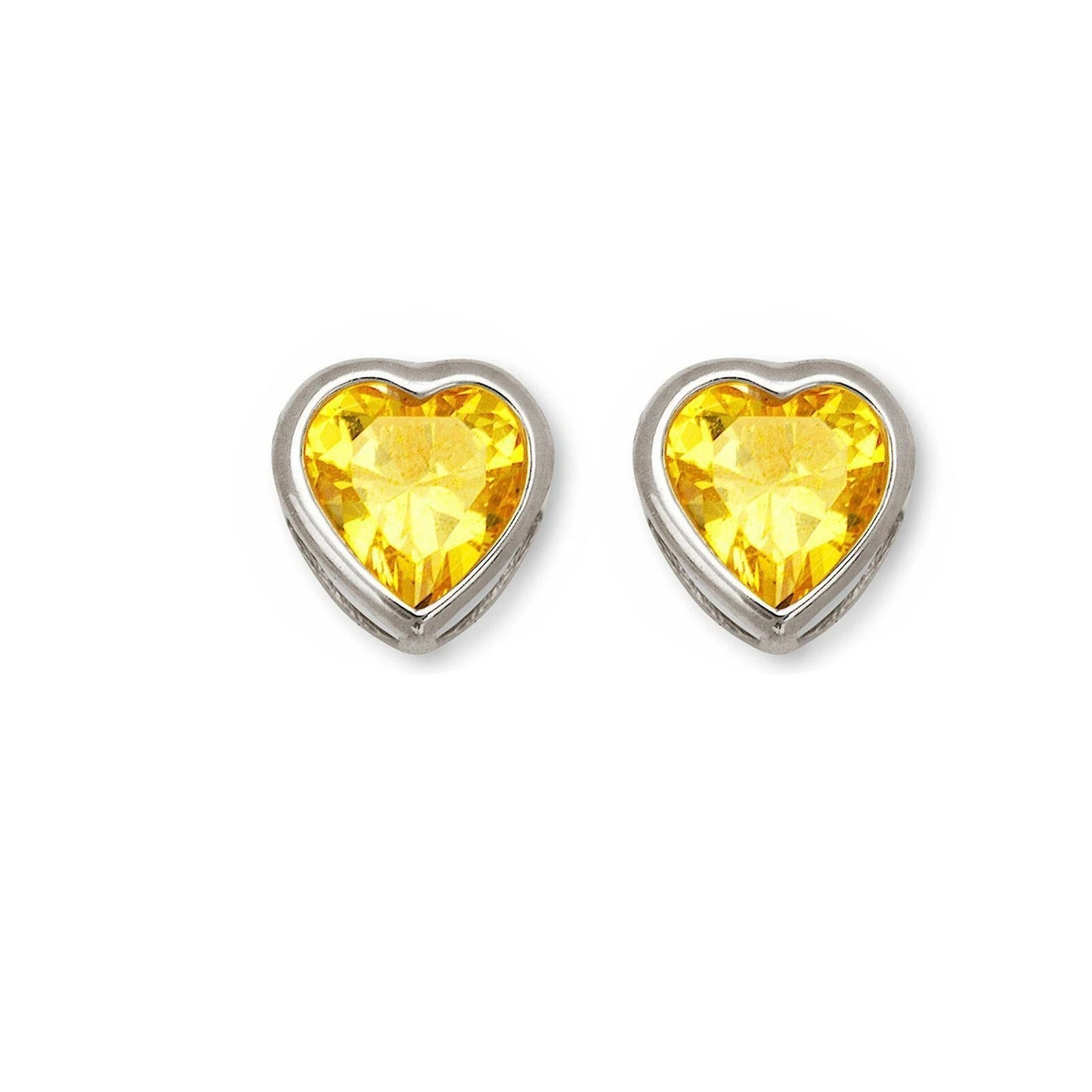14k Solid White Gold Heart Birthstone Stud Earrings 6mm X 6mm
