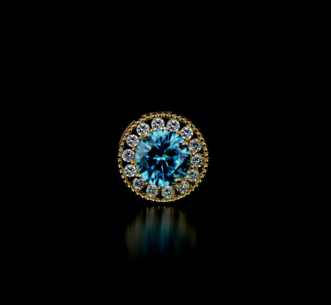 14k Yellow Gold Halo Round Pendant