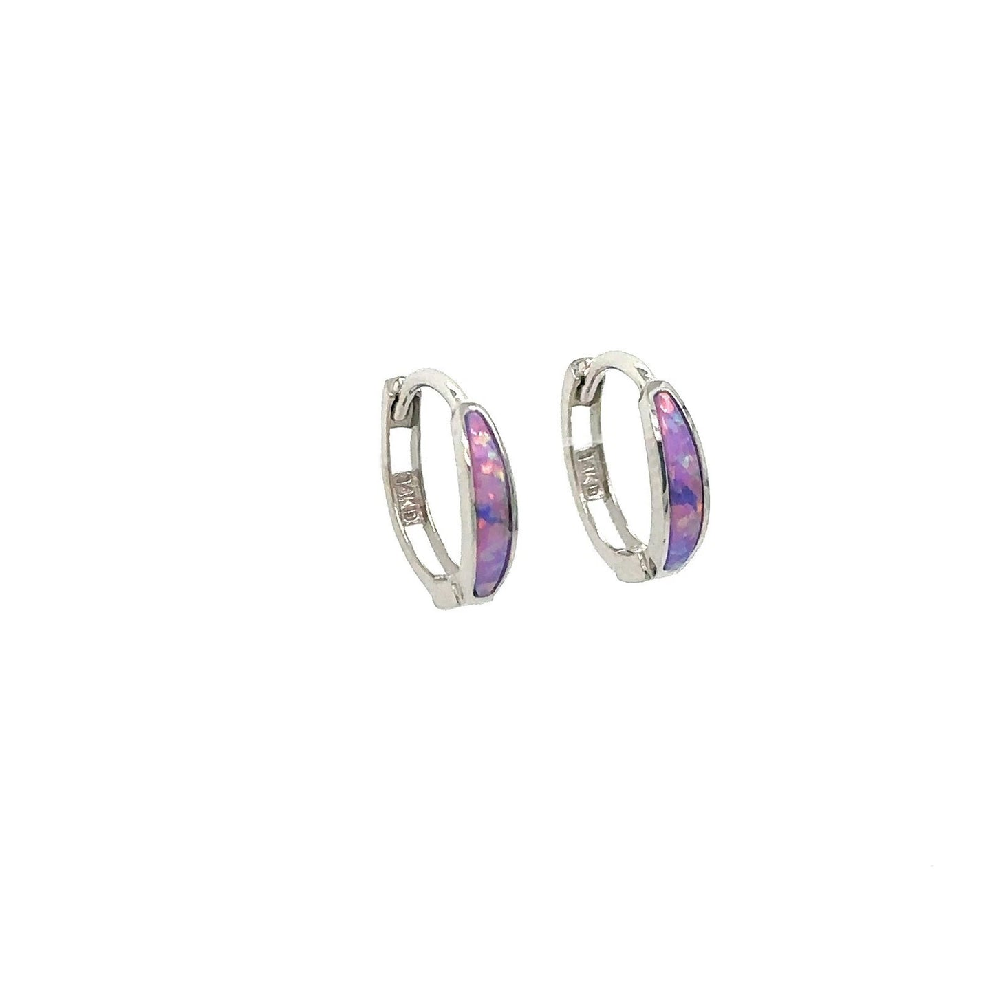 14k White Gold Purple Opal Huggie Hoop Earrings