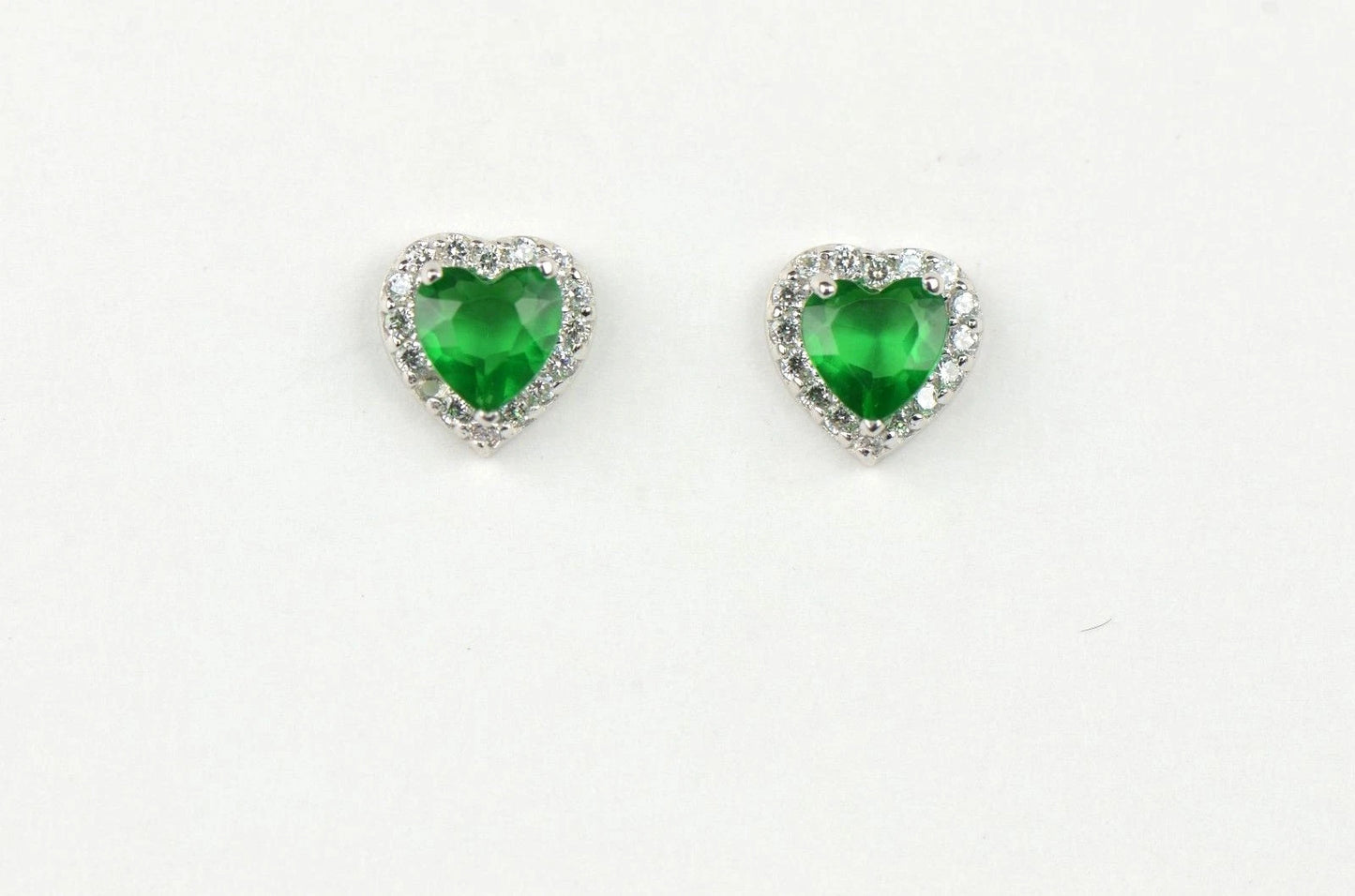 14k Solid White Gold Halo Heart Stud Earrings