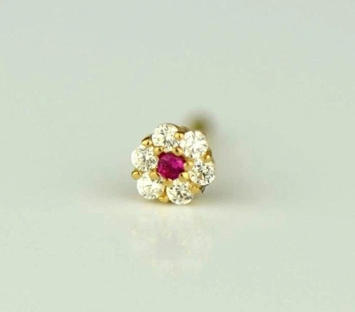 14k Yellow or White Gold Flower Round Nose Piercing