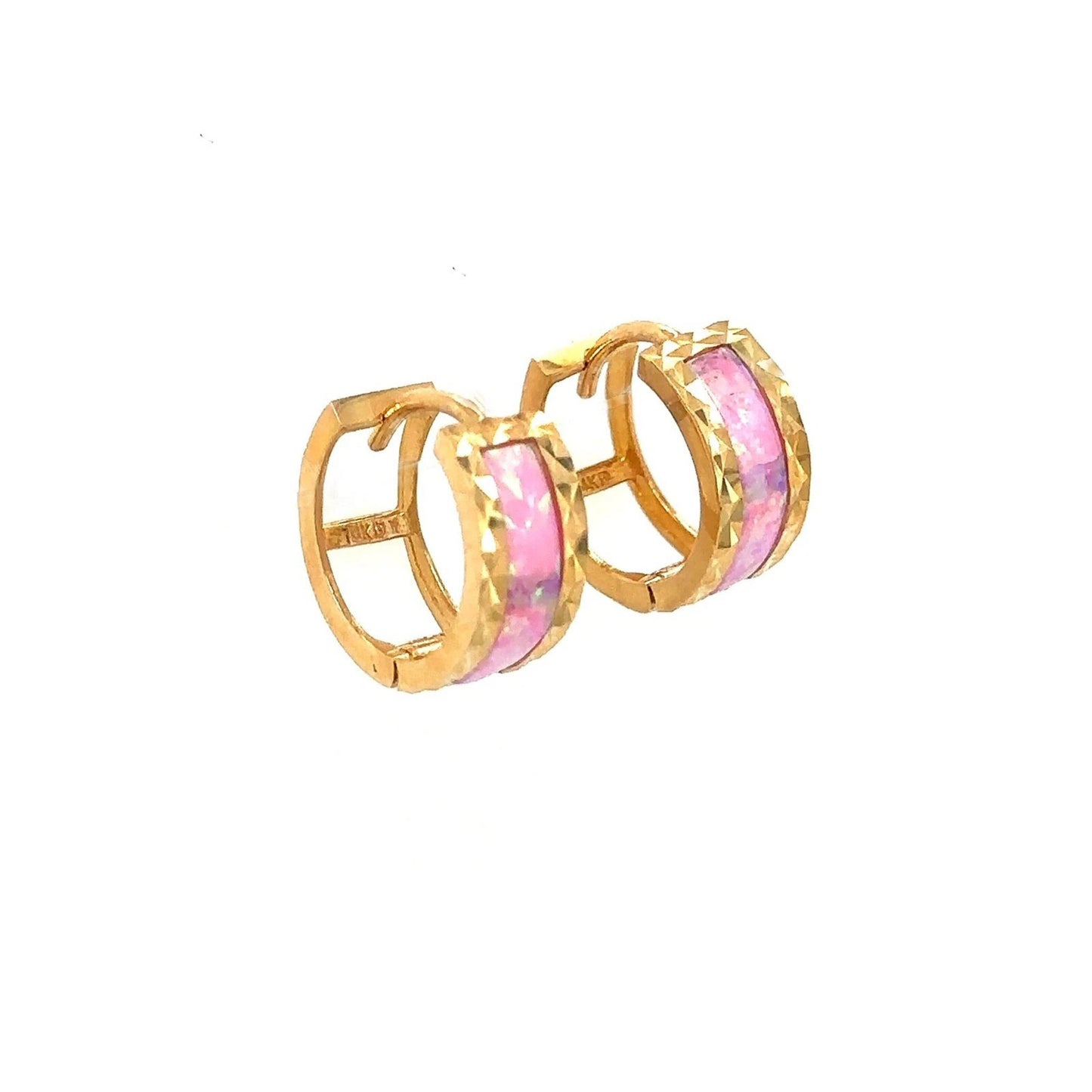 14k Yellow Gold Light Pink Opal Huggie Hoop Earrings