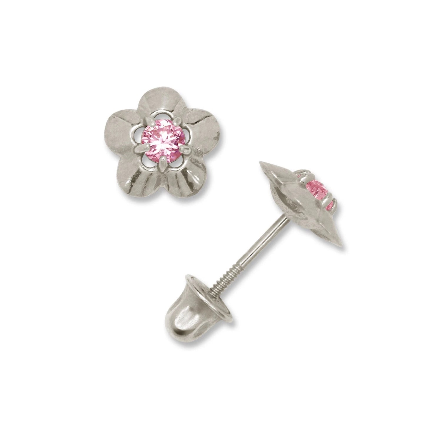 14K Yellow & White Gold Elegant CZ Flower Stud Earrings for Girls