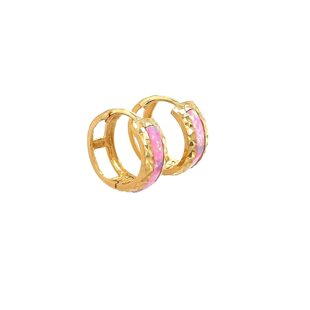 14k Yellow Gold Light Pink Opal Huggie Hoop Earrings