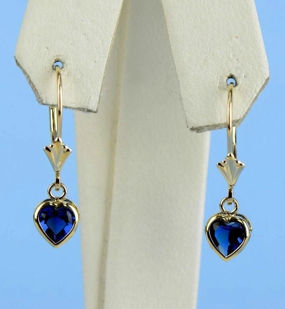 14k White Gold Dangle Bezel Heart CZ Leverback Pierced Earrings Birthstone 5x5MM