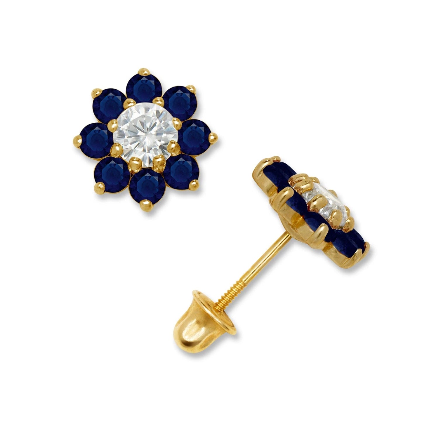 14K Yellow & White Gold Large Beautiful CZ Flower Stud Earrings for Women