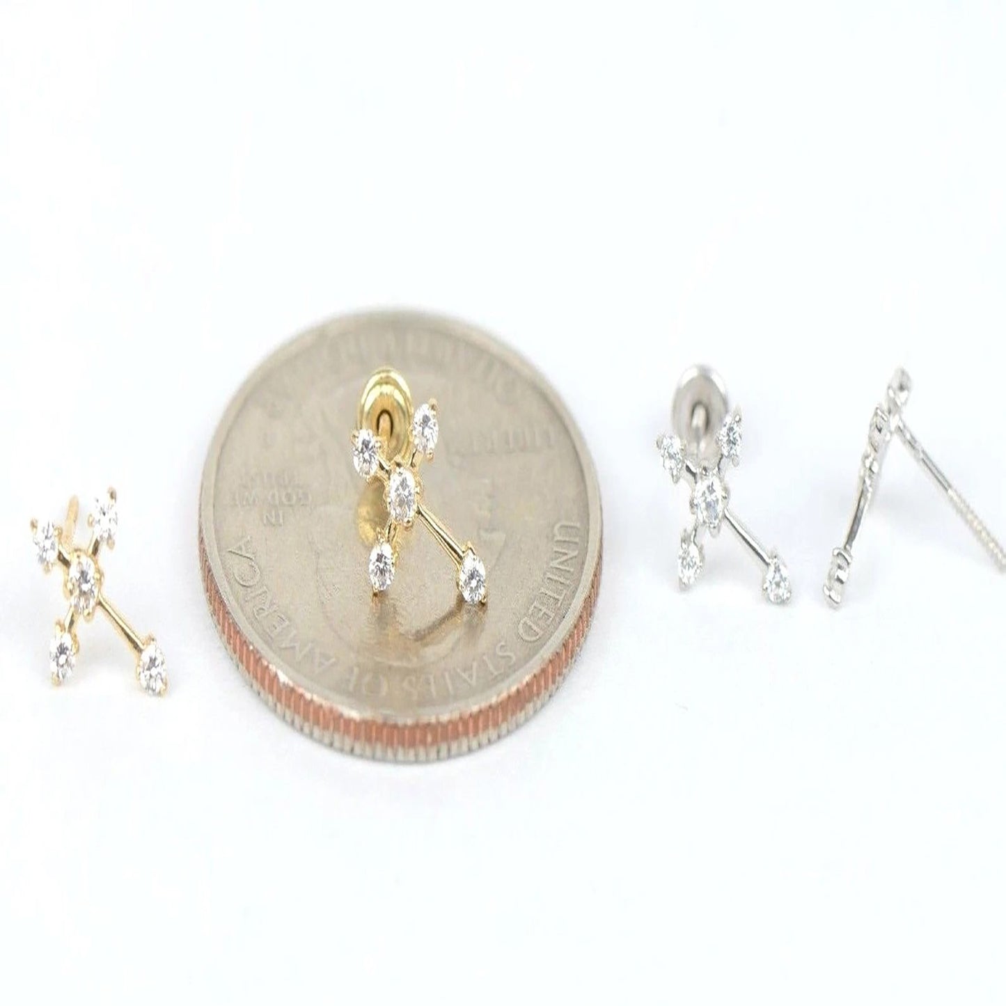 14K Yellow White Gold Cubic Zirconia CZ Cross Earrings