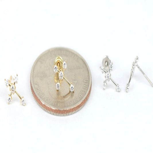 14K Yellow White Gold Cubic Zirconia CZ Cross Earrings