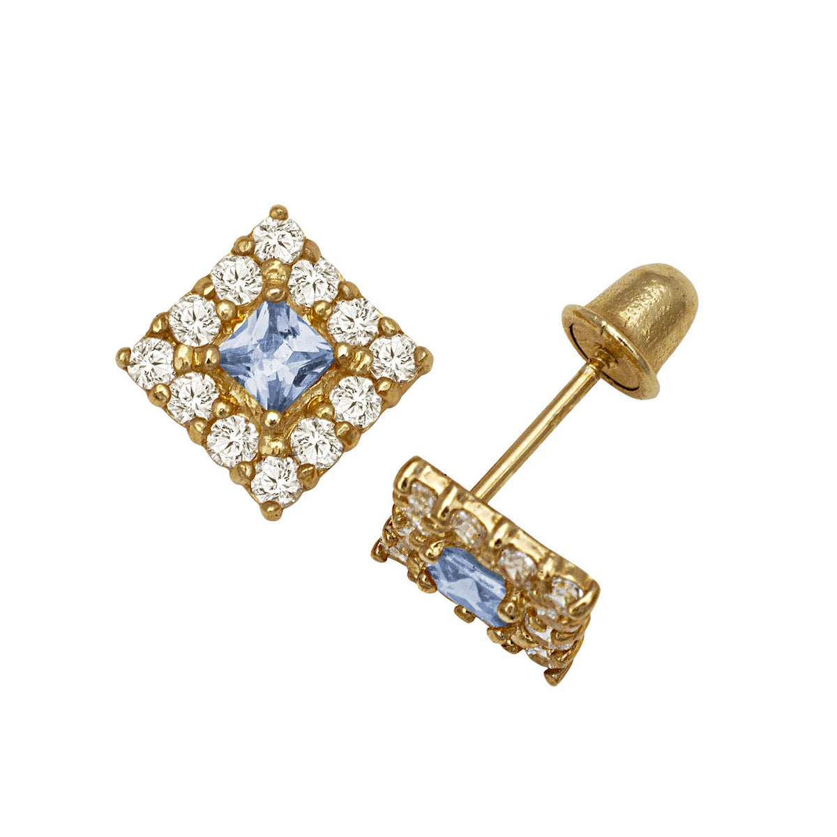 14k Yellow & White Gold CZ Birthstone Stud Screw Back Earrings for Women