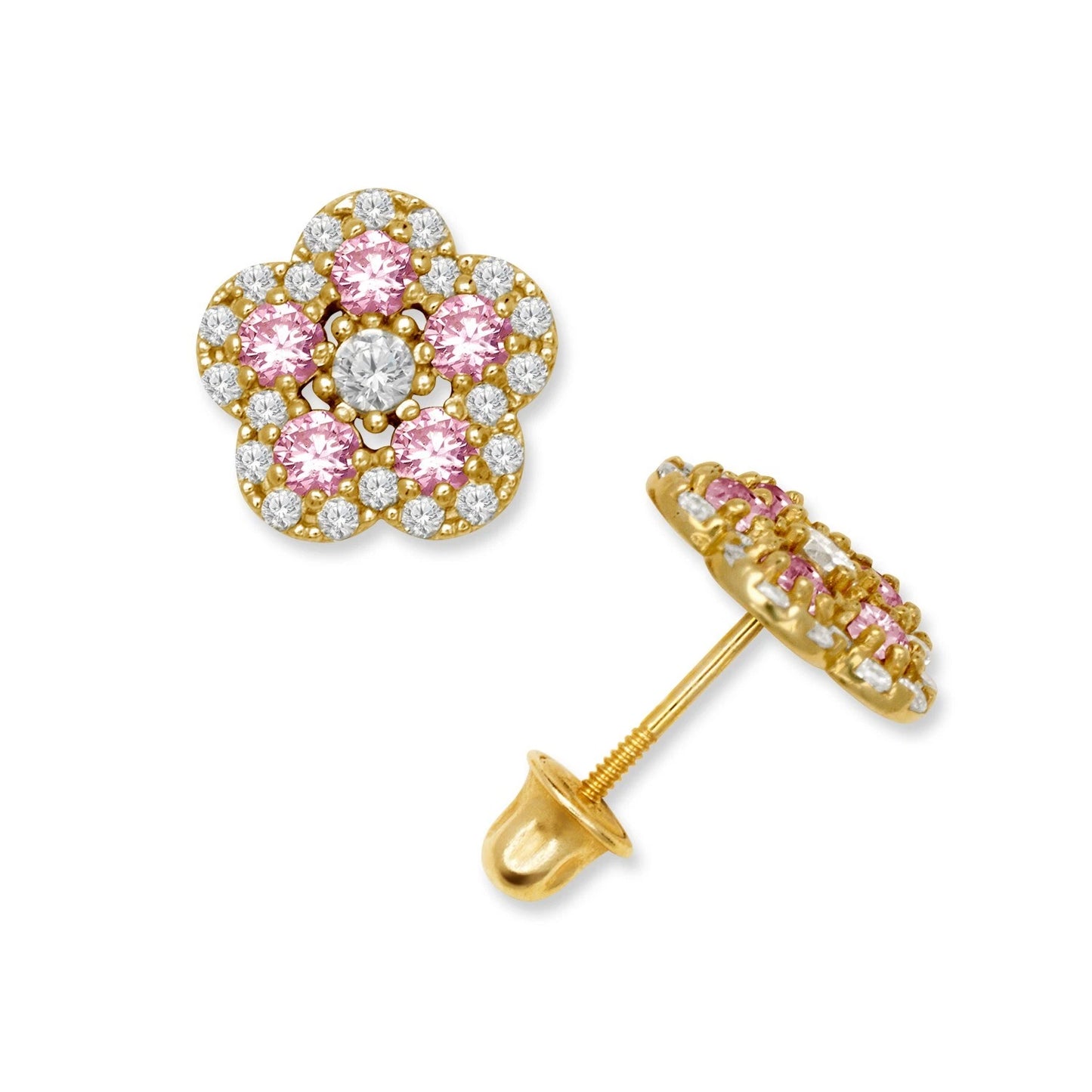 14K Yellow & White Gold Elegant Flower Earrings for Girls