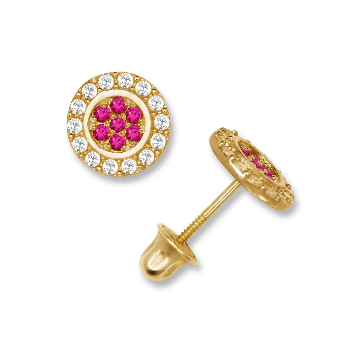 14K Yellow & White Gold Round Shaped Beutiful Screw Back Stud Earrings for Women