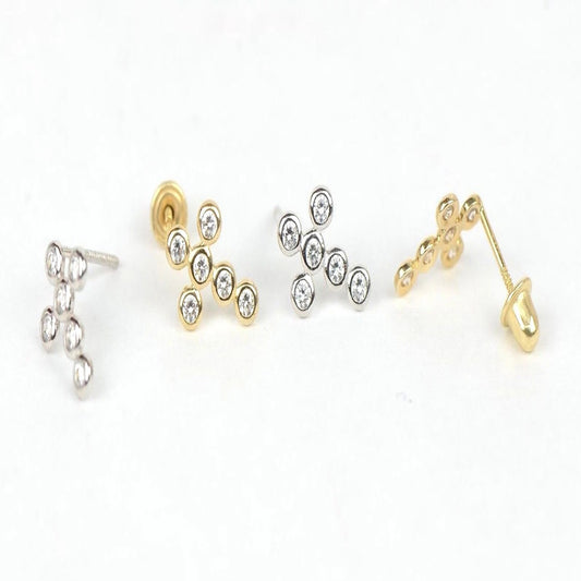 14K Cubic Zirconia CZ Cross Earrings
