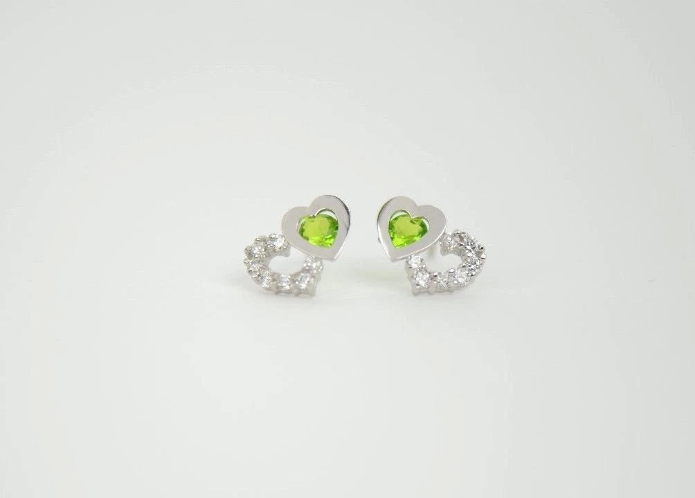 14K White Gold Double Heart Earrings