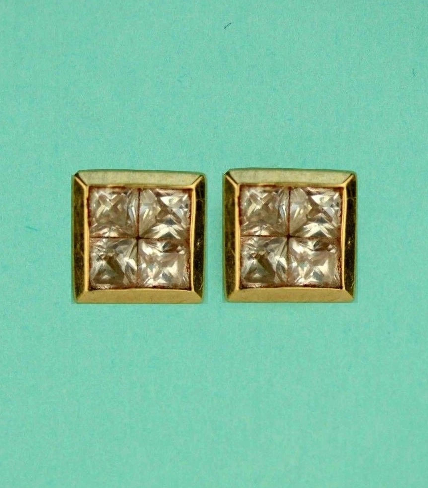 14K Yellow or White Gold Fancy Square CZ Stud Earring