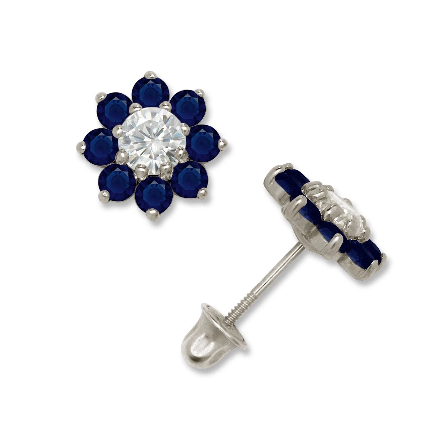 14K Yellow & White Gold Large Beautiful CZ Flower Stud Earrings for Women