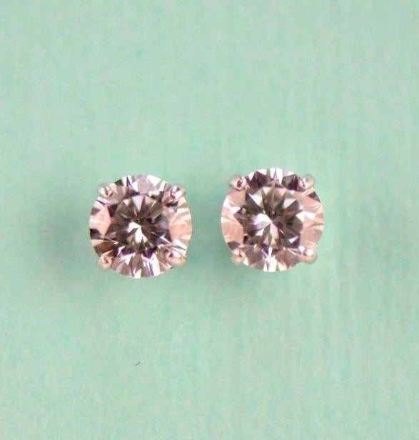 14k Heavy Basket White Gold Round AAA Quality CZ Stud with push back
