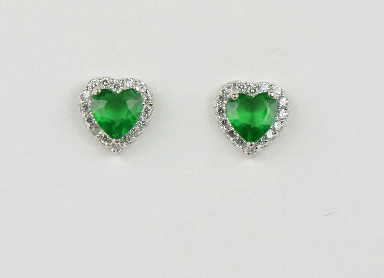 14k Solid White Gold Halo Heart Stud Earrings