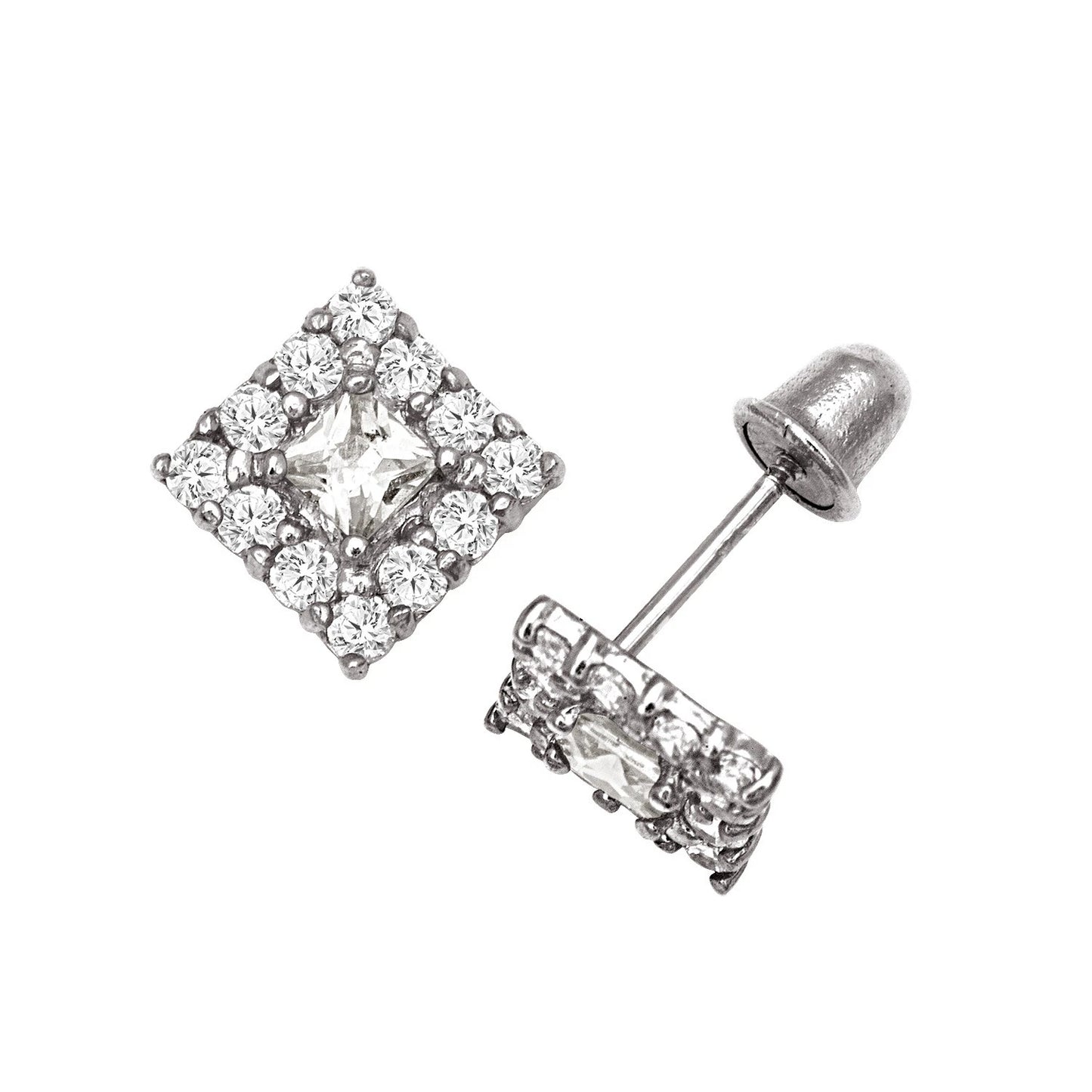 14k Yellow & White Gold CZ Birthstone Stud Screw Back Earrings for Women
