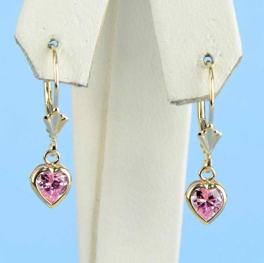 14k White Gold Dangle Bezel Heart CZ Leverback Pierced Earrings Birthstone 5x5MM