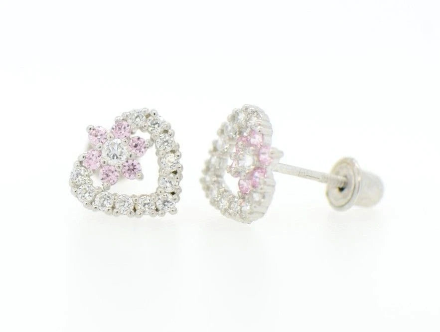 14K White Gold Heart Shape CZ Stud Earrings
