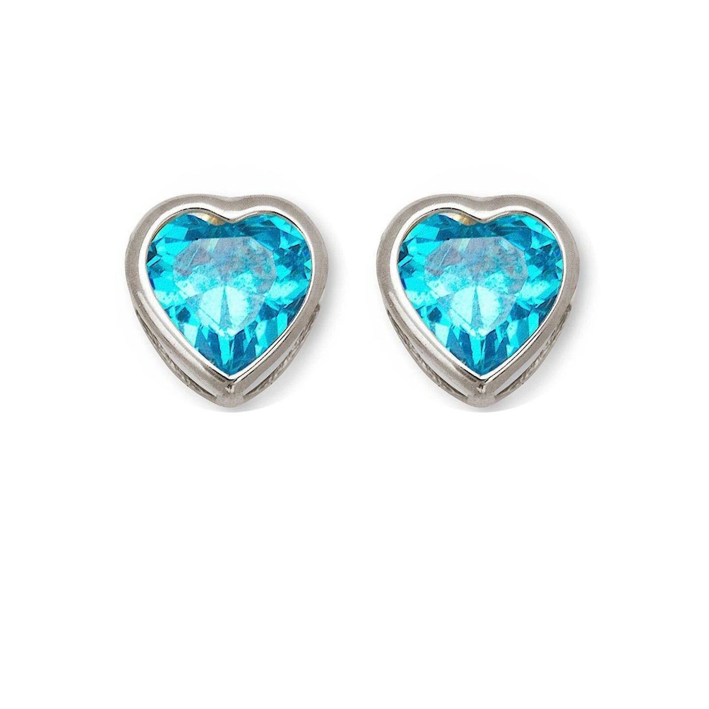 14k Solid White Gold Heart Birthstone Stud Earrings 6mm X 6mm