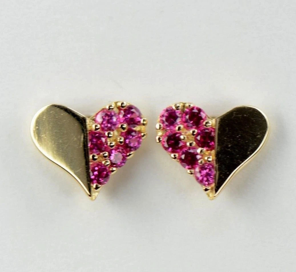 14K Yellow & White Gold Beautiful Heart Shape CZ Stud Earrings for Women