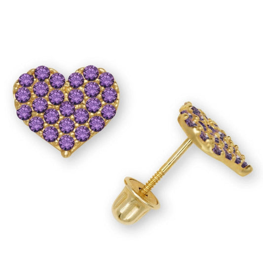 14K Yellow & White Gold Beautiful CZ Heart Shaped Stud Earrings