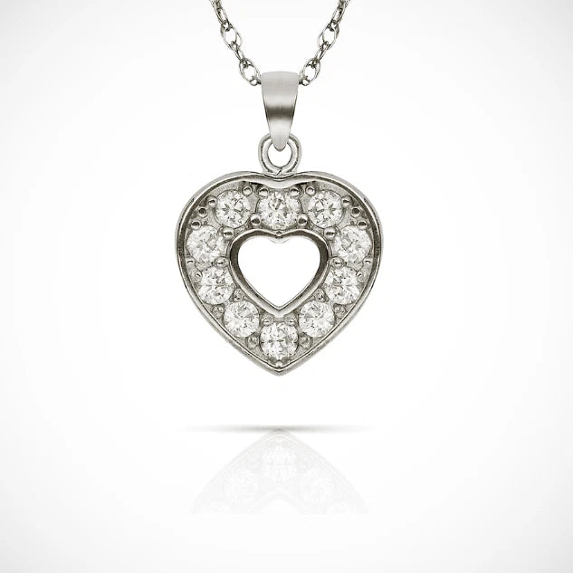 14k Yellow &White Gold Round Cut Open Heart Pendant For Women